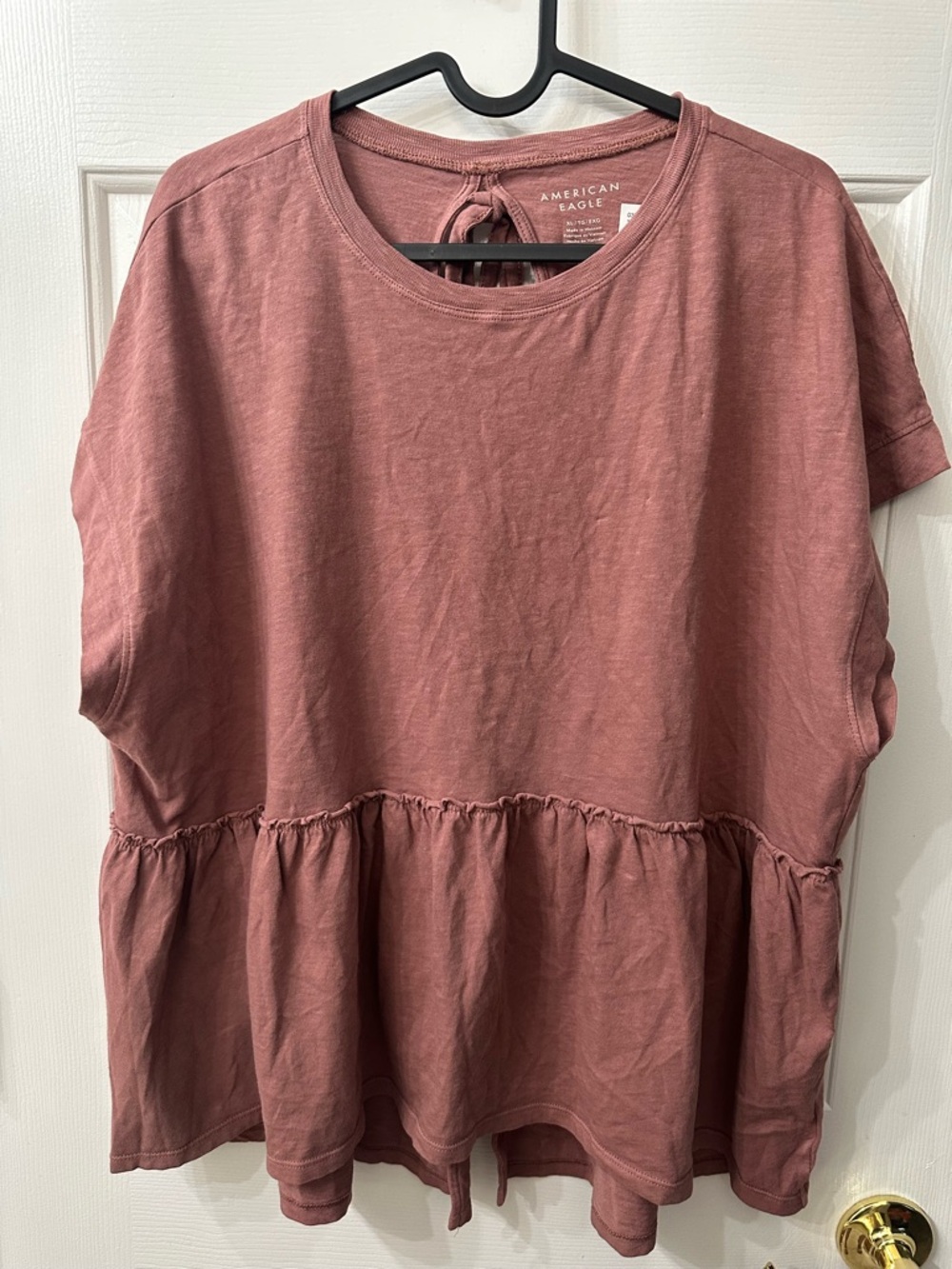American Eagle Outfitters Top Dusty Rose Mauve Short Sleeve Tie Back XL NWT